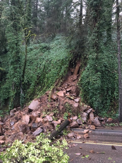 Rockfall at NW Bridge Ave
